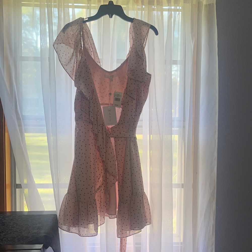 Pink with black dots wrap up dress.